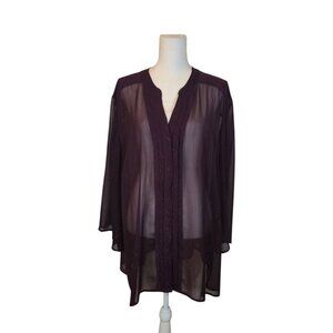 Maggie Barnes for Catherines Purple Sheer Top Size 3X Metallic Threading